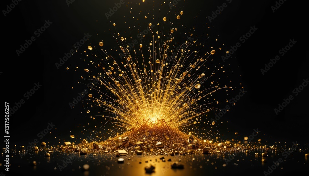 Poster golden explosion effect with sparkling particles in dark background