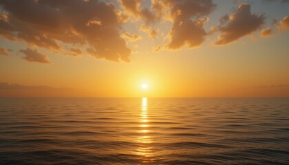 Obraz premium Serene Sunset Over Calm Ocean Waves with Vibrant Cloud Patterns