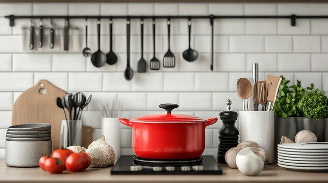 Cooking equipment vector kitchenware or cookware for food with kitchen utensil cutlery and plate illustration. Dishware and frying-pan or pot househol culinary background. House appliance.