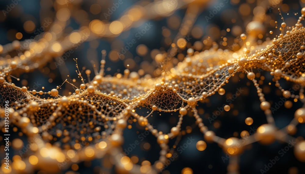 Aufkleber abstract golden wave with shimmering particles and network design