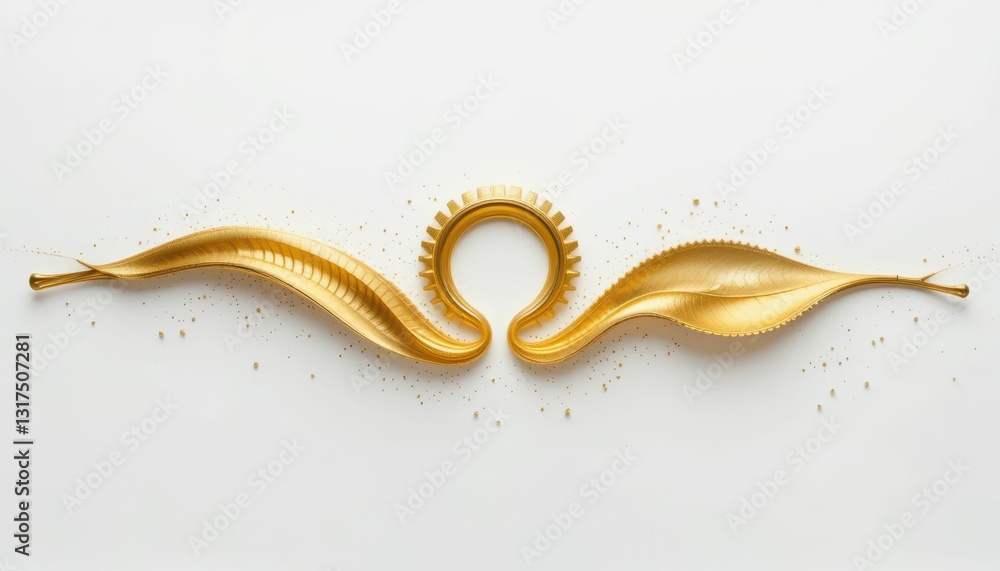 Poster elegant golden design with leaf and circular elements on white background