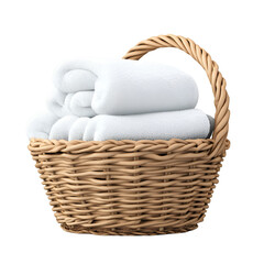 Obraz premium wicker basket with neatly folded towels isolated on transparent background