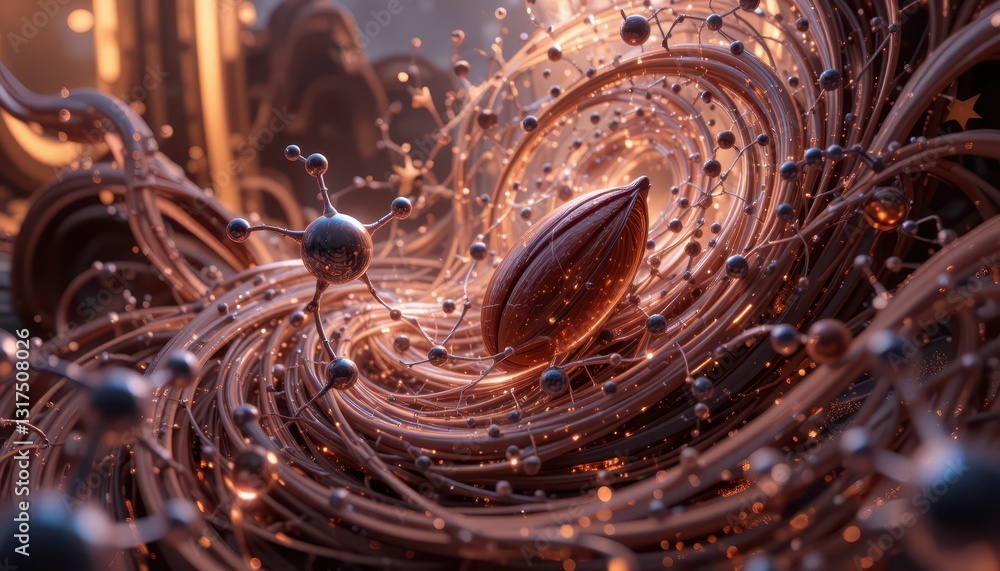 Poster abstract swirling patterns with organic elements in 3d visualization