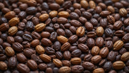 Fototapeta premium Assorted Variety of Coffee Beans in Close-Up Detailed View