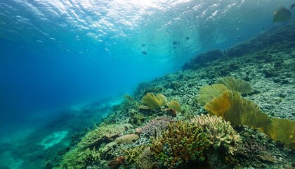 Obraz premium oculto en el corazón de una isla tropical, donde el verde follaje se entrelaza con las aguas cristalinas, creando una unión armoniosa entre la tierra y el mar, evocando una sensación de paraíso,
