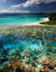 oculto en el coraz&oacute;n de una isla tropical, donde el verde follaje se entrelaza con las aguas cristalinas, creando una uni&oacute;n armoniosa entre la tierra y el mar, evocando una sensaci&oacute;n de para&iacute;so,