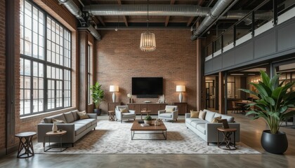 Modern Industrial Living Room with Brick Walls and Elegant Decor