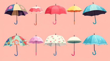 Obraz premium Umbrella vector umbrella-shaped rainy protection open or closed and parasol illustration set of protective cover background