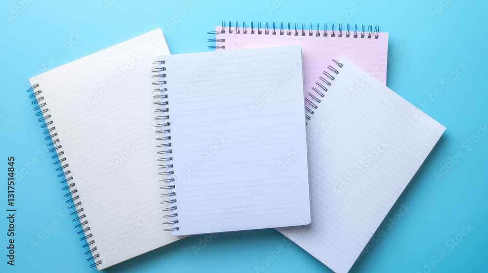 Poster set of open realistic notebooks with pages diary office sheet template booklet and blank paper educa