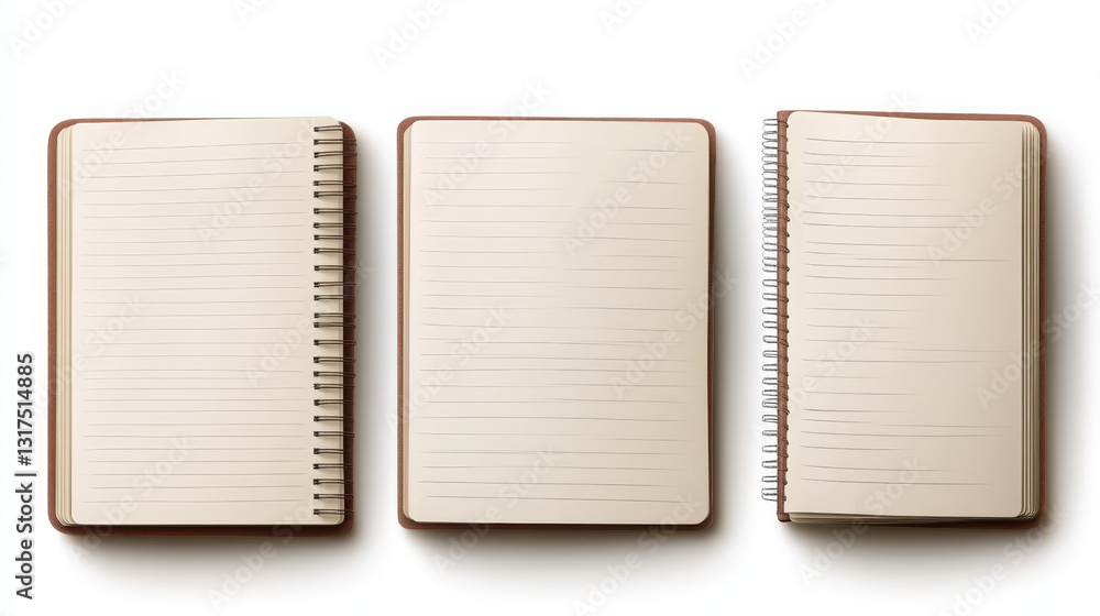 Poster set of open realistic notebooks with pages diary office sheet template booklet and blank paper educa