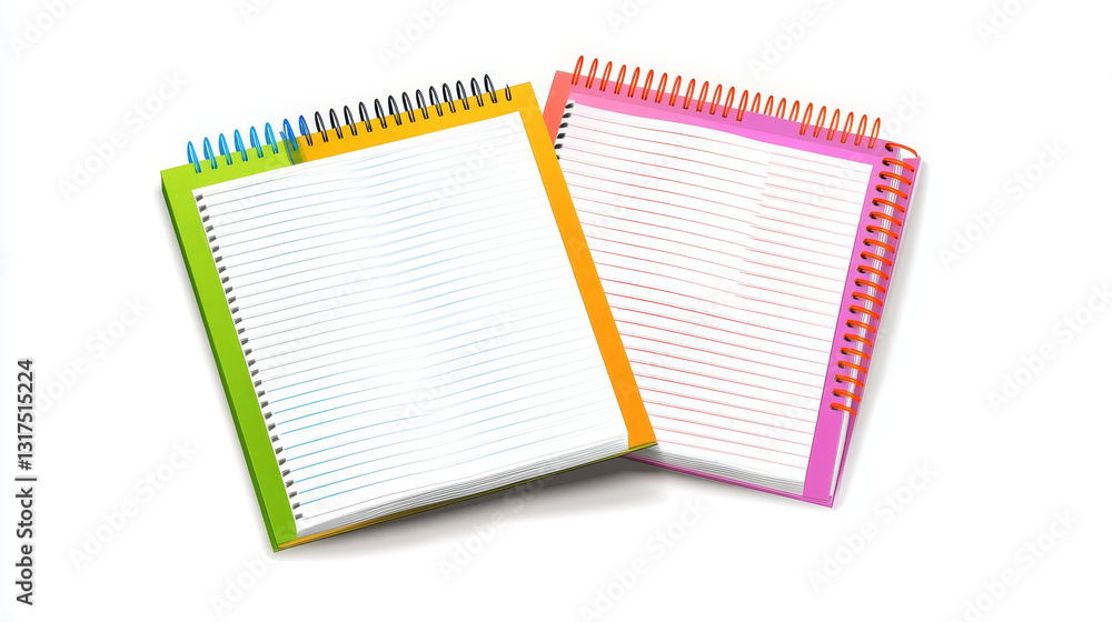 Poster set of open notebooks with pages vector illustration.