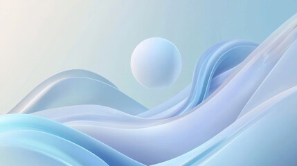 Abstract Blue and White Background with Curved Lines and Sphere