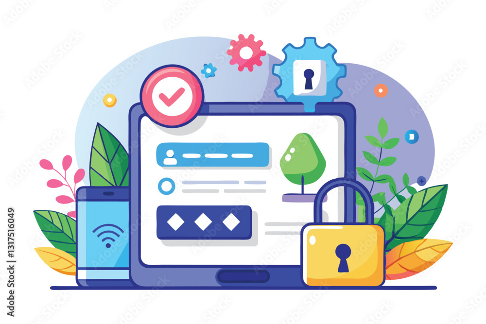 Poster a modern secure login interface with customizable options, displayed alongside a mobile device, secu