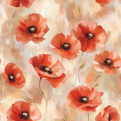 Painted red poppies on beige background.