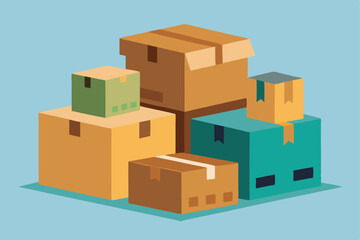 Set of carton box icons in flat cartoon style. Ideal for packaging, shipping, and storage designs. Simple vector illustrations for versatile use in logistics and e-commerce.