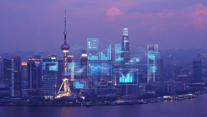 Obraz premium AIpowered environmental sensors monitoring pollution in realtime Sensors in a futuristic city providing live updates on air and water quality