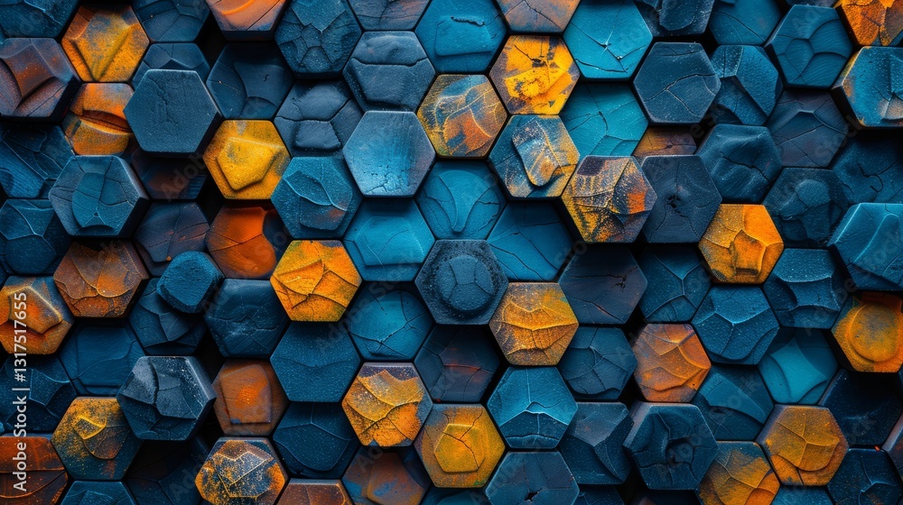 Poster abstract geometric pattern of hexagonal shapes in blue and orange