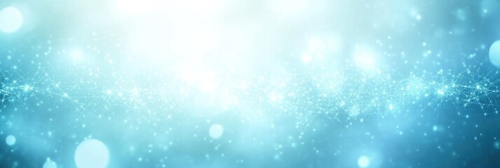 Abstract teal blue bokeh background with bright sparkles and glowing lights.