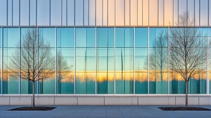 Fototapeta premium Sunset Reflection on Modern Building Facade
