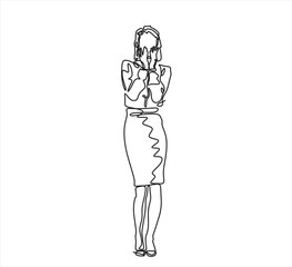 Continuous line drawing of cheering woman.