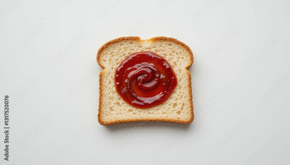 Poster single slice of bread with red ketchup swirl centered on white background