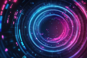 Fototapeta premium Abstract glowing neon circles, digital technology background, futuristic design, website header