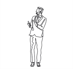 Continuous line art or One Line Drawing of a businessman dressing suit Standing ovation