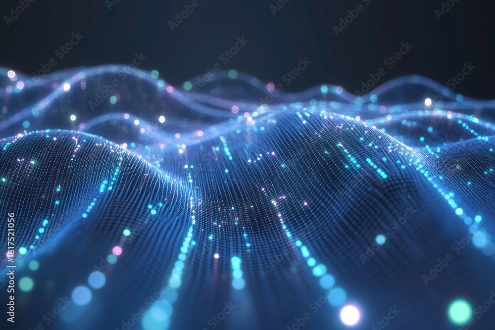 Aufkleber digital wave with glowing particles for presentation backdrop, tech, data, ai visualization and futu