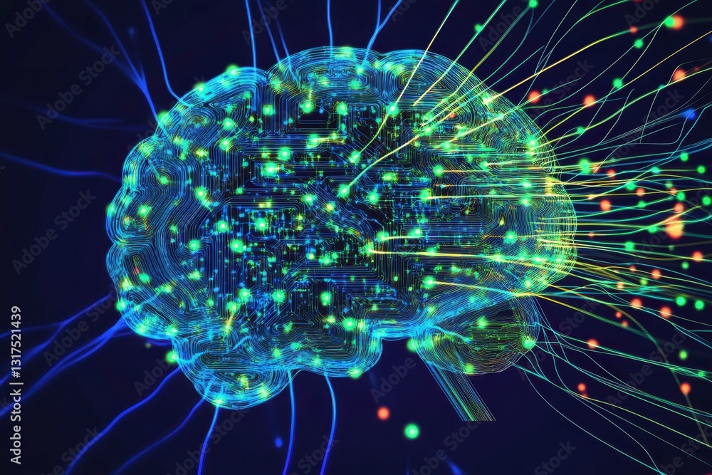 Poster mind as computer circuit board, digital artificial intellegence system graphic, brain activity, mach