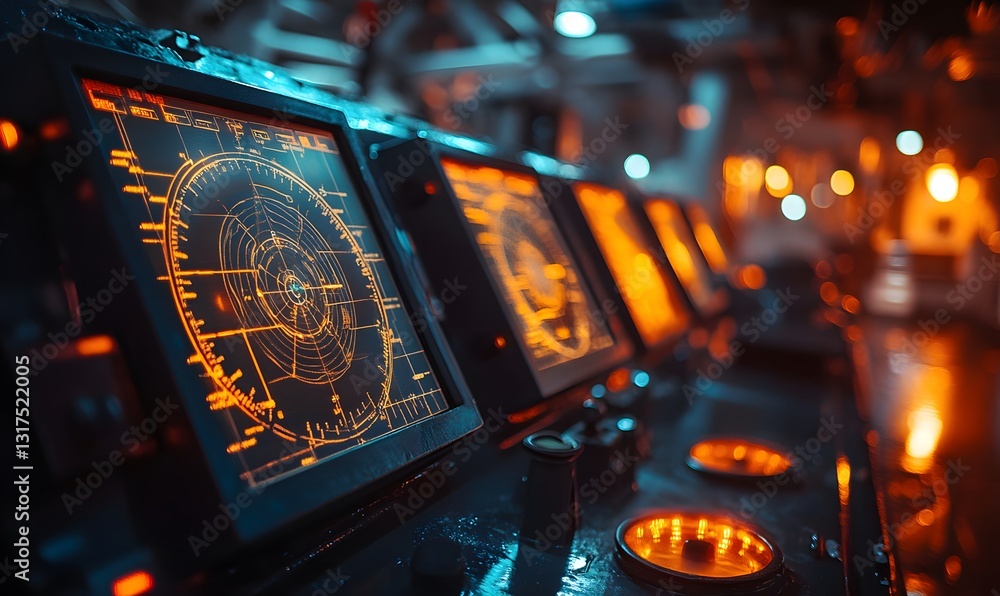 Poster navigation displays on a control panel inside a machine room.
