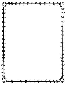 Floral border frame. Doodle flower border. Leaf frame. Hand drawn borders clipart black and white. Spring border png. Educational borders and frames. Teacher school border design. Border frame for kid