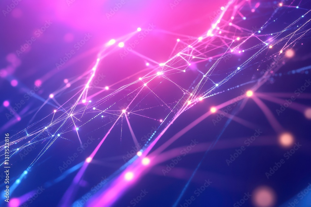 Poster network connections with glowing nodes and lines create futuristic background, used for science, dat