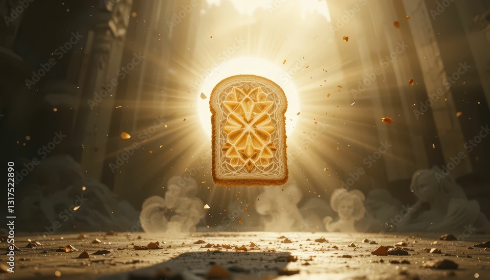 Poster illuminated slice of artfully designed toast in ethereal setting