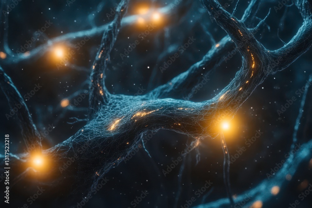 Aufkleber neural network illustration with neuron cells transmitting electric signals through brain connection