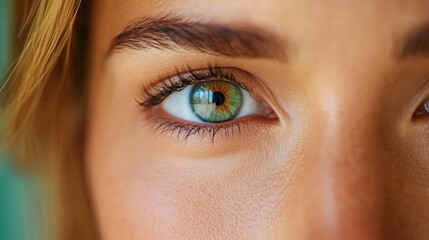 Close-Up of Woman's Green Eye Reflecting Light and Intensity