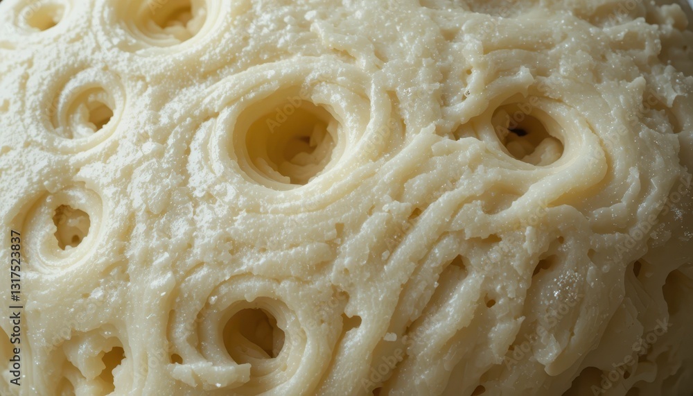Poster close-up view of raw dough texture with unique circular patterns
