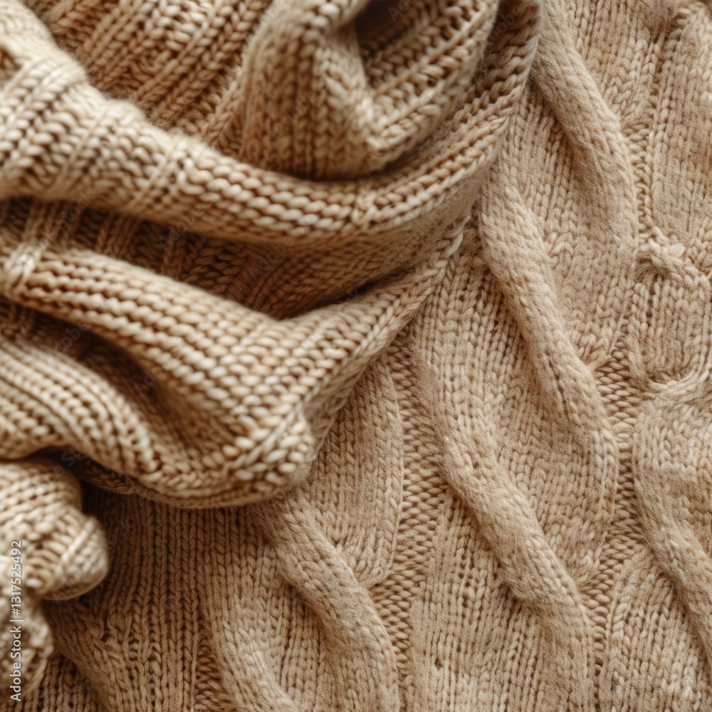 Poster close-up of a knitted sweater with intricate patterns and textures