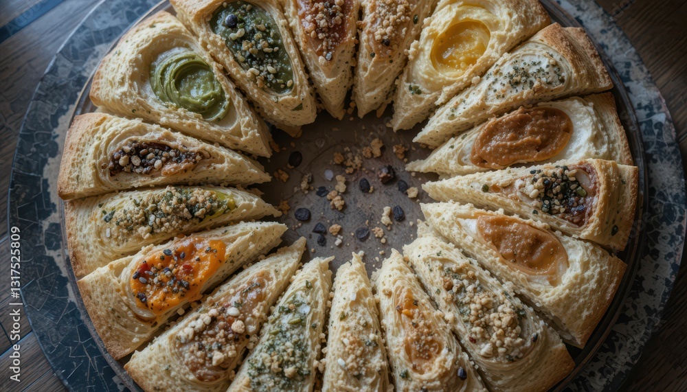 Poster colorful slices of bread with assorted toppings on serving platter