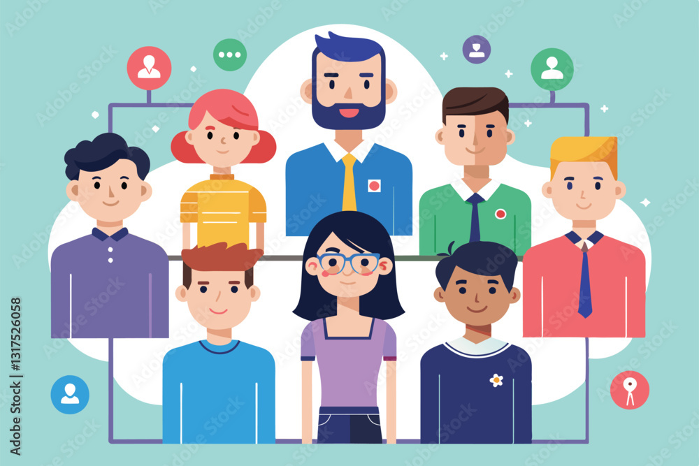 Poster a group of diverse team members is depicted, showcasing a customizable selection process for teamwor