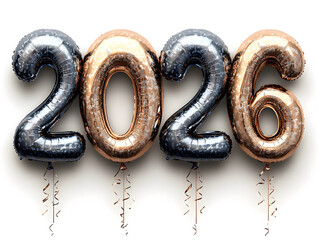 Obraz premium Shiny Golden Balloons Displaying the Numbers 2026 for a Celebration or Special Event Decoration