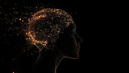 Obraz premium Digital Brain Profile, Abstract Neural Network, Dark Background