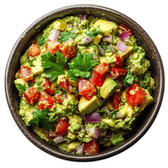 A Bowl of Mexican Guacamole Mashed Avocado Isolated on Transparent Background