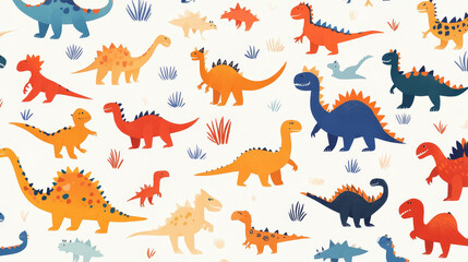 Naklejka premium Dinosaur vintage color seamless pattern vector.