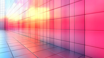 Obraz premium A Colorful Cubicle: A futuristic interior design with vibrant pink and yellow colors in a cubicle setting, modern texture