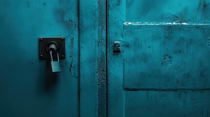 Locked Teal Metal Door for Urban Setting.