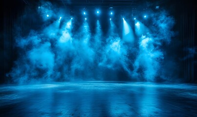 Obraz premium blue stage with spotlights and smoke.