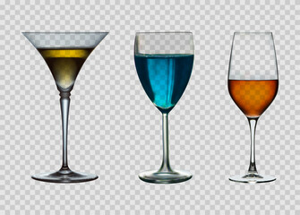 Cocktail glass collection isolated on transparent background. Set of cocktail glass on transparent background