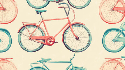 Fototapeta premium Bike sport bicycles vector transport style old ride vehicle summer transportation illustration hipster romantic travel ride wheel pedal cycle seamless pattern background.