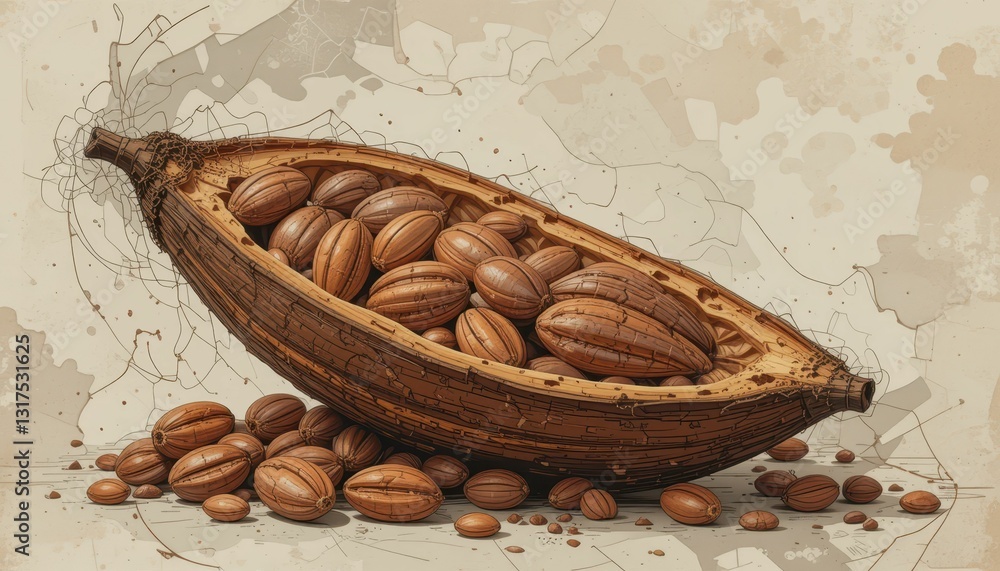 Aufkleber cocoa pod with cocoa beans surrounded by a natural background
