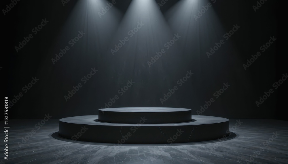 Poster illuminated empty stage with multi-level circular platform